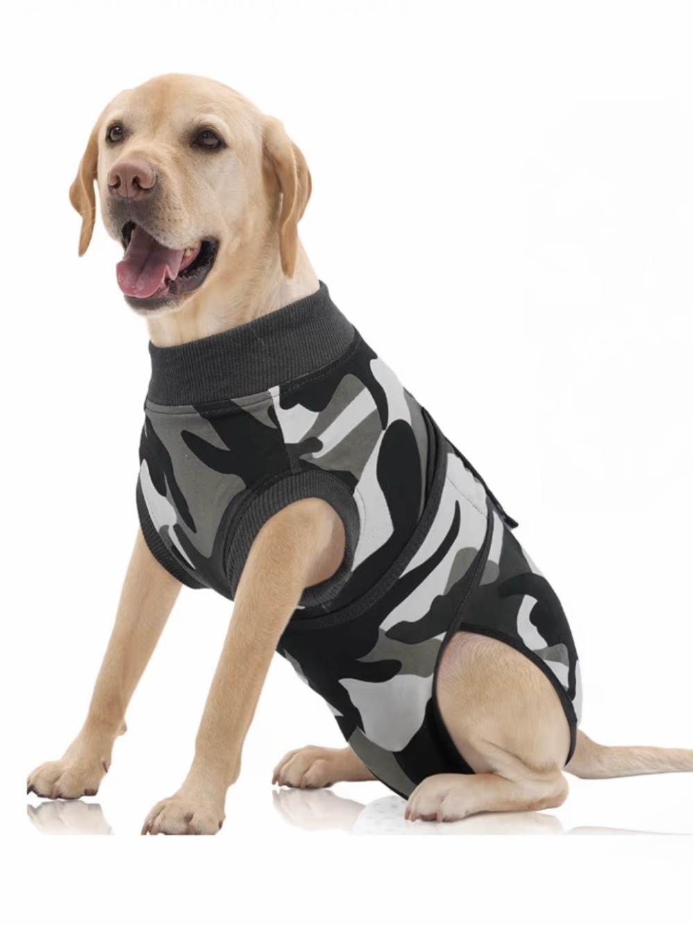Grey Camouflage Dog Recovery Post Surgical Cone Alternative Onesie Suit Size XXL